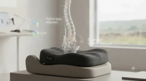 Ergonomic wedge seat cushion for long car journeys providing lumbar support and posture alignment.