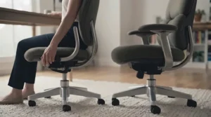 Side-by-side comparison showing the wider seat and higher backrest of an XXL office chair next to a standard model.