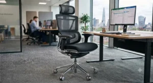 Extra-wide mesh back office chair providing breathability and strong support for heavier desk users