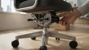 Extra-wide, high-density foam seat cushion on a commercial-grade office chair for high-capacity seating.