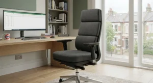 Robust heavy duty office chair set up in a stylish British home office environment