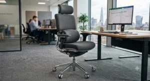 Comfortable office chair featuring adjustable lumbar support and sturdy armrests for heavy build