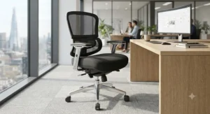 A breathable mesh-back bariatric office chair providing cool airflow for all-day sitting in the office.