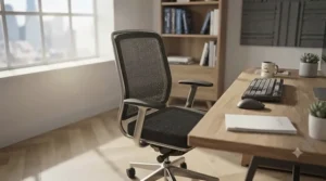 Breathable mesh backrest on a high-capacity office chair built for continuous daily use in British offices.