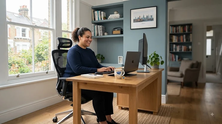 A sturdy ergonomic office chair designed for larger frames in a modern UK home office setup. office chairs for large frames
