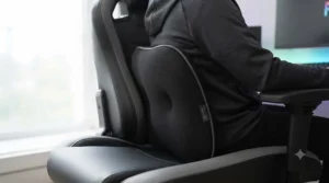 Versatile lumbar support cushion positioned on a gaming chair for all-day comfort.