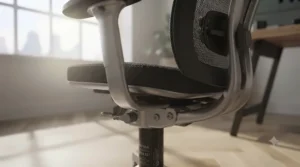 Detailed view of the heavy-duty gas lift cylinder and robust frame on a certified 200kg capacity office chair.