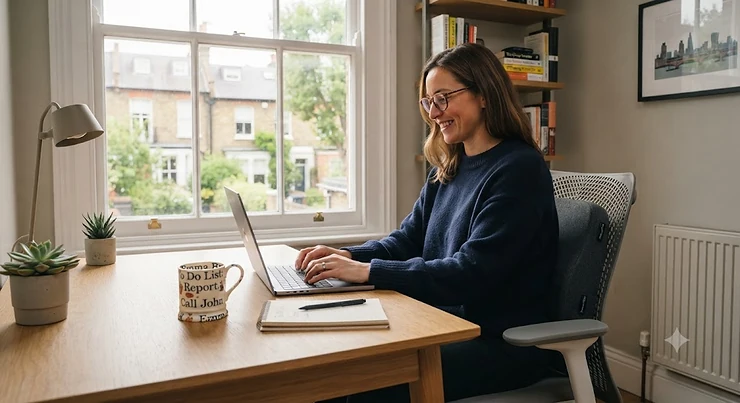 Premium memory foam lumbar support cushion attached to an ergonomic office chair in a London flat study. memory foam lumbar support
