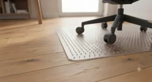 Underside view of a studded or anti-slip chair mat designed specifically for hard surfaces.