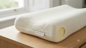 Memory foam contour cervical pillow designed to relieve neck stiffness for side sleepers.