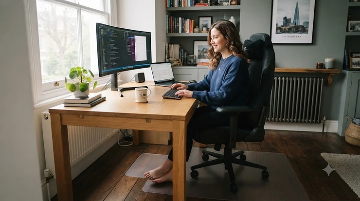 Ergonomic chair mat for gaming chair protecting a hardwood floor in a UK home office setup chair mat for gaming chair