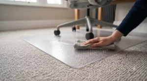 Non-slip, heavy-duty chair mat providing safe movement on a carpeted floor