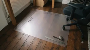 Diagram showing measurements of a large rectangular chair mat for gaming chair setup