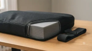 Close-up of high-density memory foam inside a breathable mesh full back support cushion.