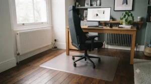 Minimalist transparent chair mat for gaming chair blending seamlessly with modern room decor