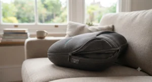 Removable and washable mesh cover of a contoured back support cushion for scoliosis.
