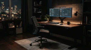 heavy duty replacement office chair castors attached to a high-back ergonomic gaming chair setup