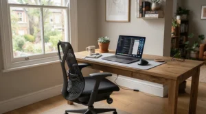 heavy duty replacement office chair castors fitted to an ergonomic chair in a modern home office